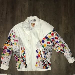 80’s/ 90’s White leather multicolor Print Jacket